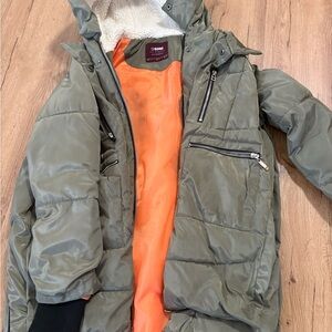 Ci Sono Khaki Ski Jacket with Vibrant Orange Interior